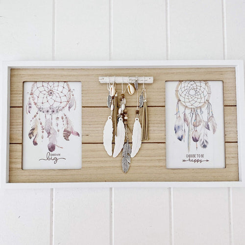 Our Twin Dreamcatcher Framed Print makes a great styling accessory for your bedroom, lounge room or office, bringing a bohemian vibe into your space. Measures approx: 40x21cm. Shop online. AfterPay available. Australia wide Shipping | Bliss Gifts & Homewares - Unit 8, 259 Princes Hwy Ulladulla - 0427795959, 44541523