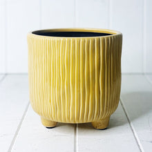 Load image into Gallery viewer, Display your favourite floral accents with our beautiful Winnie Ceramic Pot with Feet. The bright mustard tone will suit any decor, while the ribbed pattern adds texture to any space. 16.5 x 17cm.| Bliss Gifts &amp; Homewares | Unit 8, 259 Princes Hwy Ulladulla | South Coast NSW | Online Retail Gift &amp; Homeware Shopping | 0427795959, 44541523