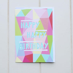 Happy Happy Birthday Abstract Birthday Greeting Card. Enjoy giving this tall colourful birthday card to someone incredible. Blank space inside awaiting a special handwritten message. | Bliss Gifts & Homewares | Unit 8, 259 Princes Hwy Ulladulla | South Coast NSW | Online Retail Gift & Homeware Shopping | 0427795959, 44541523