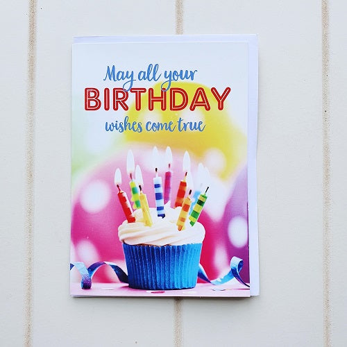 Happy Birthday Cupcake Greeting Card. Enjoy this tall happy birthday card that says on the front cover, 