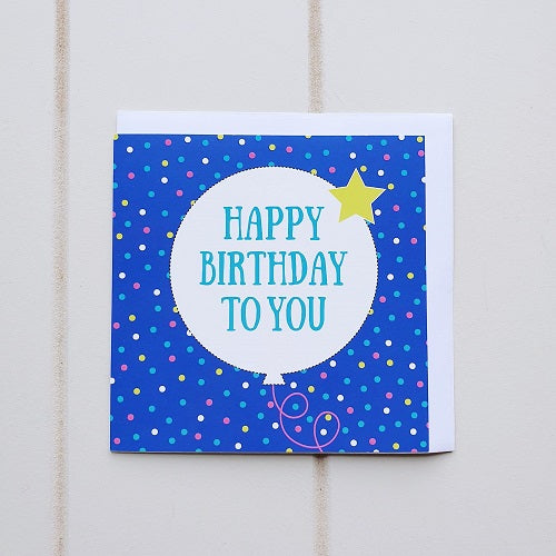 Happy Birthday Dark Blue Greeting Card. A Dark Blue background with a white Balloon that says 