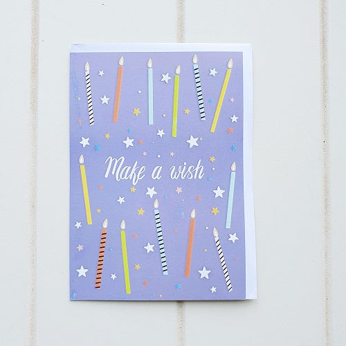 Make a Wish Birthday Greeting Card. Simple yet elegant Kid's Birthday Greeting card that says on the front cover, 