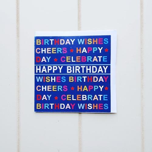 Navy Celebration Happy Birthday Greeting Card. Navy bright coloured Happy Birthday card that inside says 