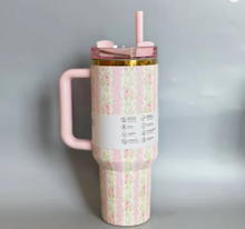 Load image into Gallery viewer, Vintage inspired Love Shack floral pink tumbler for gifts