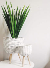 Load image into Gallery viewer, Elevate the look of your plant or floral display with our White Wicker pot Holder - Small. Indoor plants are on trend and our stylish Wicker planters are perfect for showing off your gorgeous greenery. Shop online. AfterPay available. Australia wide Shipping. | Bliss Gifts &amp; Homewares | Unit 8, 259 Princes Hwy Ulladulla | South Coast NSW | 0427795959, 44541523 