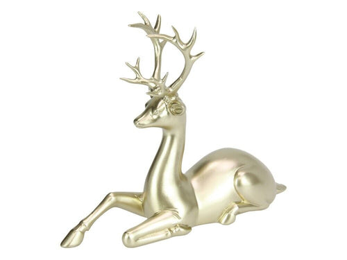Decorative sitting reindeer ornament, champagne color.

