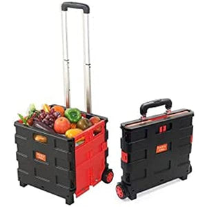 Grocery Basket Foldable Shopping Cart Trolley Wheels Folding Crate Portable  Pack & Roll Folding Grocery Basket