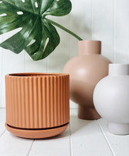 Load image into Gallery viewer, Be the best plant parent you can be with our Amana planter. Made from terracotta with a unique rib texture, our planter can go out on your verandah, your windowsill or even on the corner of your work desk. 19x18cm.| Bliss Gifts &amp; Homewares | Unit 8, 259 Princes Hwy Ulladulla | South Coast NSW | Online Retail Gift &amp; Homeware Shopping | 0427795959, 44541523