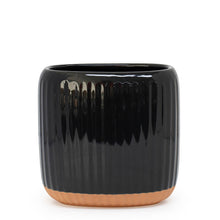 Load image into Gallery viewer, Created from stoneware with a soft organic form and hand carved rib texture is our Amana Utensil Holder. With a distinctive glossy black glaze and matte faux terracotta base, this 16.5x11x16cm utensil holder is ideal for keeping your bench top tidy.| Bliss Gifts &amp; Homewares | Unit 8, 259 Princes Hwy Ulladulla | South Coast NSW | Online Retail Gift &amp; Homeware Shopping | 0427795959, 44541523