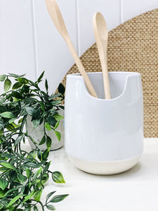 Beacon White Utensil Holder - Salt&Pepper - 13x15cm - crafted from fine-quality and long-lasting stoneware. Generously sized holder. Will keep your benchtop clean and organised. |Bliss Gifts & Homewares - Unit 8, 259 Princes Hwy Ulladulla - Shop Online & In store - 0427795959, 44541523 - Australia wide shipping