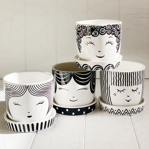 Our quirky black and white Hipster Face pots are full of personality and style. Perfect for having fun while displaying your favourite plants, they look great on a window sill or on a shelf. Four fun styles to choose from. Shop online. AfterPay available. Australia wide Shipping | Bliss Gifts & Homewares - Unit 8, 259 Princes Hwy Ulladulla - 0427795959, 44541523 