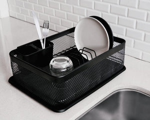 Classica Mesh Powder Coated Dish Rack Black with Cutlery Holder and Tray -41 x 29.5 x14.5cm | Drip Tray and Utensil Holder Included| Bliss Gifts & Homewares | Unit 8, 259 Princes Hwy Ulladulla | South Coast NSW | Online Retail Gift & Homeware Shopping | 0427795959, 44541523