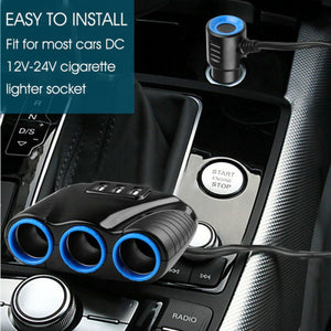 Multi Car Cigarette Lighter Socket Splitter With 3 Ports USB Charger Adapter